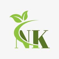 nk lettera logo con swoosh le foglie icona vettore. vettore