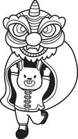 mano disegnato Cinese Leone danza con un' coniglio illustrazione vettore