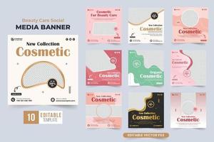 cosmetico marca promozione sociale media inviare fascio design con rosa e d'oro colori. bellezza Prodotto vendita modello collezione per digitale marketing. cosmetico attività commerciale annuncio pubblicitario modello impostato vettore