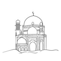 moschea collocato nel il mezzo di il deserto nel mano disegnato per Ramadan modello design vettore