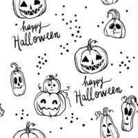 di moda astratto zucche senza soluzione di continuità modello. contento Halloween. zucche con occhi e sorrisi. a mano libera disegno. moderno autunno continuo linea vettore illustrazione.