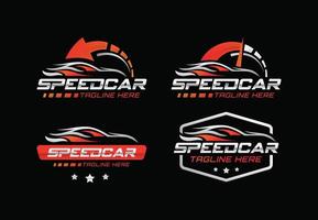 impostato di settore automobilistico velocità auto logo design concetto. tachimetro e carta logo vettore