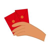 umano mano Tenere Cinese tradizionale rosso Busta con i soldi. asiatico cultura. vettore azione illustrazione isolato su bianca sfondo.