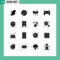 gruppo di 16 solido glifi segni e simboli per tipo fawkes avatar giorno telecomando da gioco dispositivo modificabile vettore design elementi