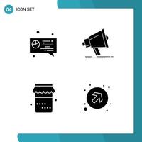 4 solido glifo concetto per siti web mobile e applicazioni Chiacchierare cibo megafono media freccia modificabile vettore design elementi