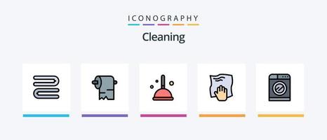 pulizia linea pieno 5 icona imballare Compreso macchina. pulizia. pulire. più pulito. domestico. creativo icone design vettore