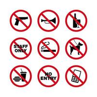 divieto cartello vettore impostare. adatto per design elemento di opera sicurezza segni e regolamenti nel pubblico posti.