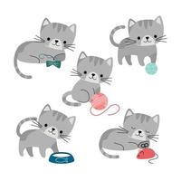 cartone animato gatto con diverso pose e emozioni. carino vettore illustrazione isolato su bianca sfondo.