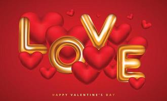 realistico 3d oro lettering amore con cuore forma per san valentino giorno vettore