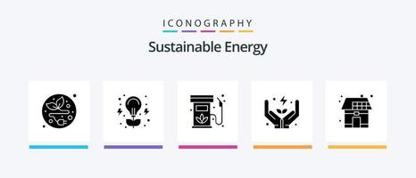 sostenibile energia glifo 5 icona imballare Compreso energia. cura. diesel. potenza. elettricità. creativo icone design vettore