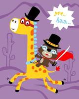 divertente animali cartone animato, giraffa e orso nel supereroe costume vettore