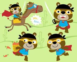 vettore impostato di poco orso cartone animato con supereroe costume nel diverso azione