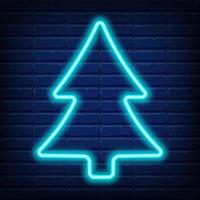 Natale neon abete albero icona. neon verde Natale albero forma su buio blu mattone parete sfondo. nuovo anno simbolo isolato vettore illustrazione adatto per volantino, striscione, saluto carta, manifesto.