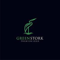 naturale verde colore cicogna linea arte logo design vettore