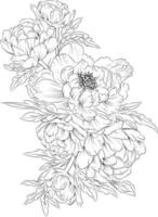 impostato di un' decorativo stilizzato peonia fiore isolato su bianca sfondo. altamente dettagliato vettore illustrazione, scarabocchiare e zentangle stile, tatuaggio design fiorire peonia fiori.