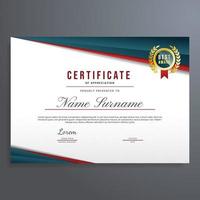 certificato modello vettore, certificato confine con buio blu, rosso, e oro distintivo disegno, può essere Usato per diploma, risultato, completamento, eccetera vettore