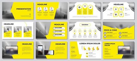 giallo presentazione modello, Infografica elemento vettore, scivoli con grafici e diagrammi, disposizione modello per progetti, marketing, rapporti, Prodotto presentazione, eccetera. vettore