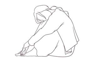 giovane depresso donna seduta solo mano disegnato stile vettore illustrazione