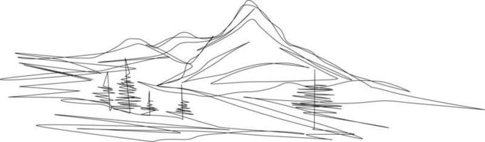 il illustrazioni e clipart. disegnato a mano illustrazione di un' montagna e alberi vettore