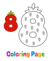 colorazione pagina con numero 8 per bambini vettore