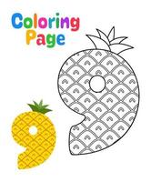 colorazione pagina con numero 9 per bambini vettore