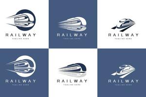 treno logo design. veloce treno traccia vettore, veloce trasporto veicolo illustrazione, design in forma locomotiva Ferrovia azienda terra mezzi di trasporto e veloce consegna vettore