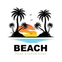 Noce di cocco albero logo con spiaggia atmosfera, spiaggia pianta vettore, tramonto Visualizza design vettore
