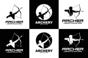design del logo del combattente arciere, bersaglio della direzione della freccia, illustrazione vettoriale del protettore reale