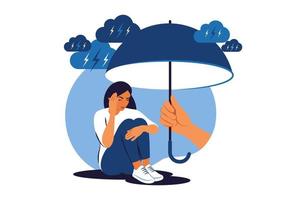 supporto depresso pianto donna sotto fatica. psicoterapia e mentale questioni. supporto e aiuto per persone sotto fatica e depressione concetto. vettore illustrazione.