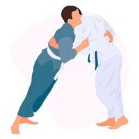 atleta judoista, judoka, combattente nel un' duello, combattere, incontro. judo sport, marziale arte. piatto stile. vettore