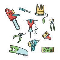 Doodles di pneumatici e altri strumenti di costruzione vettore