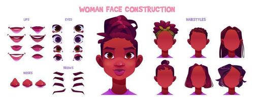 donna viso costruttore, africano americano avatar vettore