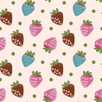 senza soluzione di continuità modello con smaltato fragole nel cioccolato per San Valentino S giorno. Stampa per confezione carta, menù disegno, siti web, tessili, eccetera. vettore piatto design isolato su bianca sfondo.