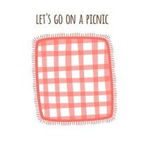 picnic coperta parco isolato grafico elemento. rosso percalle tovaglia all'aperto estate picnic sfondo. scacchi plaid struttura vettore illustrazione. picnic mano disegnato manifesto o bandiera design modello.