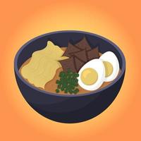 ramen con verde cipolla, Maiale pezzi e uovo. asiatico cibo illustrazione vettore