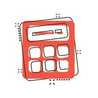 calcolatrice icona nel comico stile. calcolare cartone animato vettore illustrazione su bianca isolato sfondo. calcolo spruzzo effetto attività commerciale concetto.