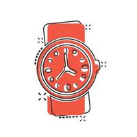 polso orologio icona nel comico stile. mano orologio cartone animato vettore illustrazione su bianca isolato sfondo. tempo braccialetto spruzzo effetto attività commerciale concetto.