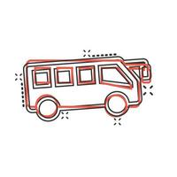 autobus icona nel comico stile. allenatore cartone animato vettore illustrazione su bianca isolato sfondo. autobus veicolo spruzzo effetto attività commerciale concetto.