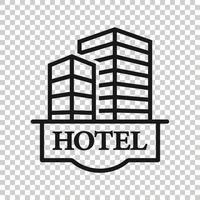 Hotel cartello icona nel piatto stile. Locanda edificio vettore illustrazione su bianca isolato sfondo. ostello camera attività commerciale concetto.