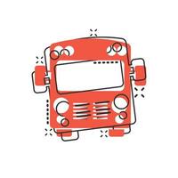 autobus icona nel comico stile. allenatore auto cartone animato vettore illustrazione su bianca isolato sfondo. autobus spruzzo effetto attività commerciale concetto.