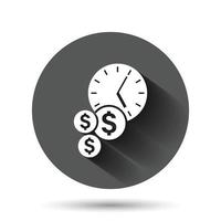 tempo è i soldi icona nel piatto stile. progetto gestione vettore illustrazione su nero il giro sfondo con lungo ombra effetto. Scadenza cerchio pulsante attività commerciale concetto.
