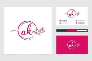 iniziale ak femminile logo collezioni e attività commerciale carta templat premio vettore
