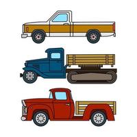 impostato di Vintage ▾ giocattolo camion. lato Visualizza. colorato vettore illustrazione