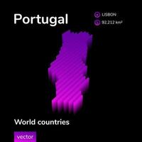 Portogallo 3d carta geografica. stilizzato neon digitale isometrico a strisce vettore carta geografica nel viola e rosa colori su il nero sfondo