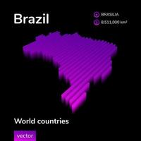 brasile 3d carta geografica. stilizzato neon isometrico a strisce vettore carta geografica di brasile è nel viola colori su nero sfondo. educativo bandiera