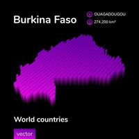 burkina faso 3d carta geografica. stilizzato neon digitale isometrico a strisce vettore carta geografica di burkina faso nel viola e viola colori su nero sfondo