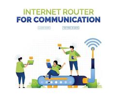 illustrazione di persone invio e-mail per comunicare con Wi-Fi Internet accesso su un' router servizio Rete. a buon mercato e facile Internet accesso servizio per tutti. può uso per anno Domini, manifesto, campagna, applicazioni vettore