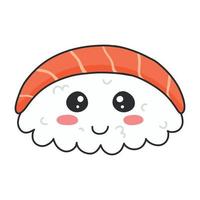 Sushi nel kawaii stile. carino giapponese Sushi con un' Sorridi. vettore illustrazione. cartone animato stile. logo per un' Sushi ristorante. divertente Sushi carattere.