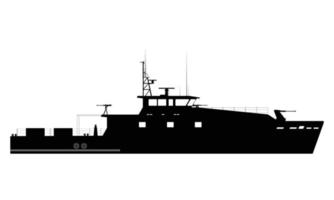 militare pattuglia nave barca silhouette, pattuglia mestiere , costiero difesa nave illustrazione vettore