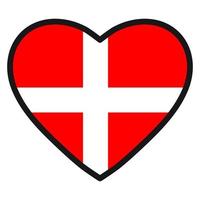 bandiera di Danimarca nel il forma di cuore con contrastante contorno, simbolo di amore per il suo nazione, patriottismo, icona per indipendenza giorno. vettore
